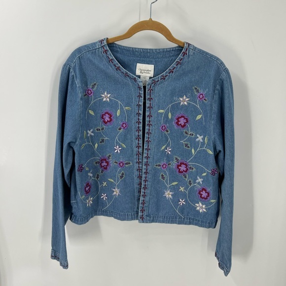 Christopher & Banks Jackets & Blazers - Christopher & Banks vintage 100% cotton lightweight embroidered cropped jacket L